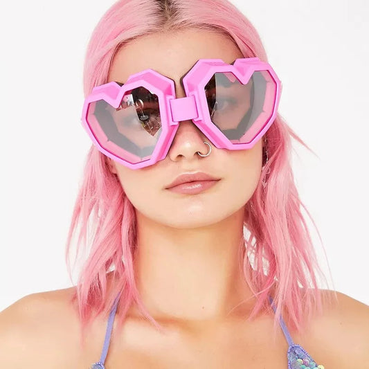 Heart Shaped Goggle Sunglasses One Piece Women Sunglasses - Rave Base