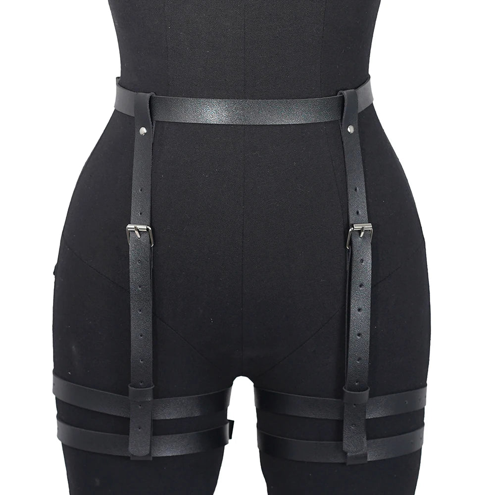 Thigh Garter Belt Pu Leather Studded Decor Harness - Rave Base