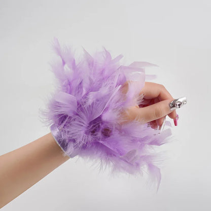 Women Natural Fur Feather Cuffs Sexy Cuffs With Feathers - Rave Base