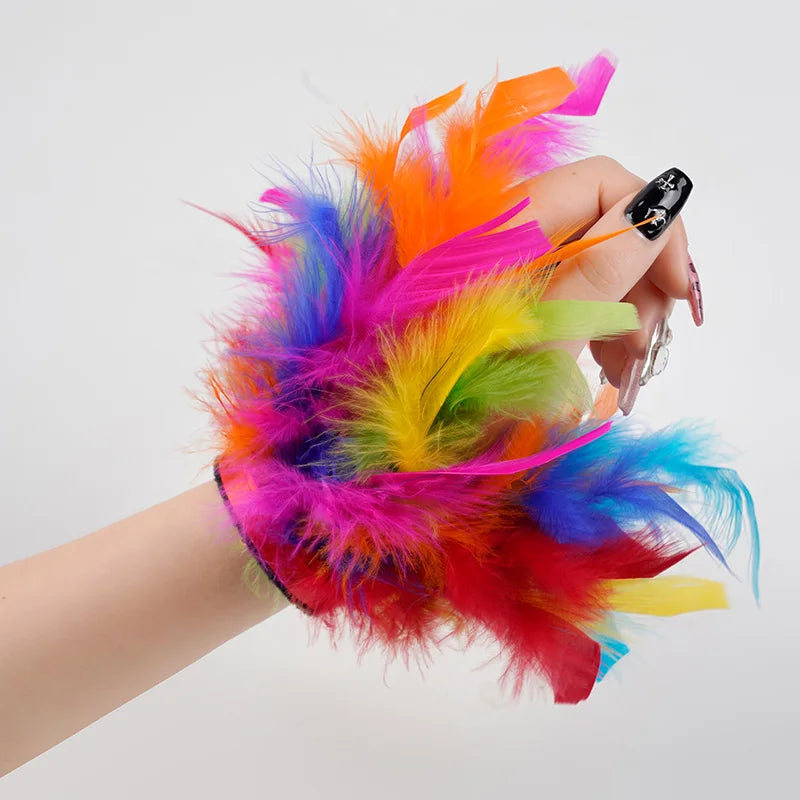 Women Natural Fur Feather Cuffs Sexy Cuffs With Feathers - Rave Base