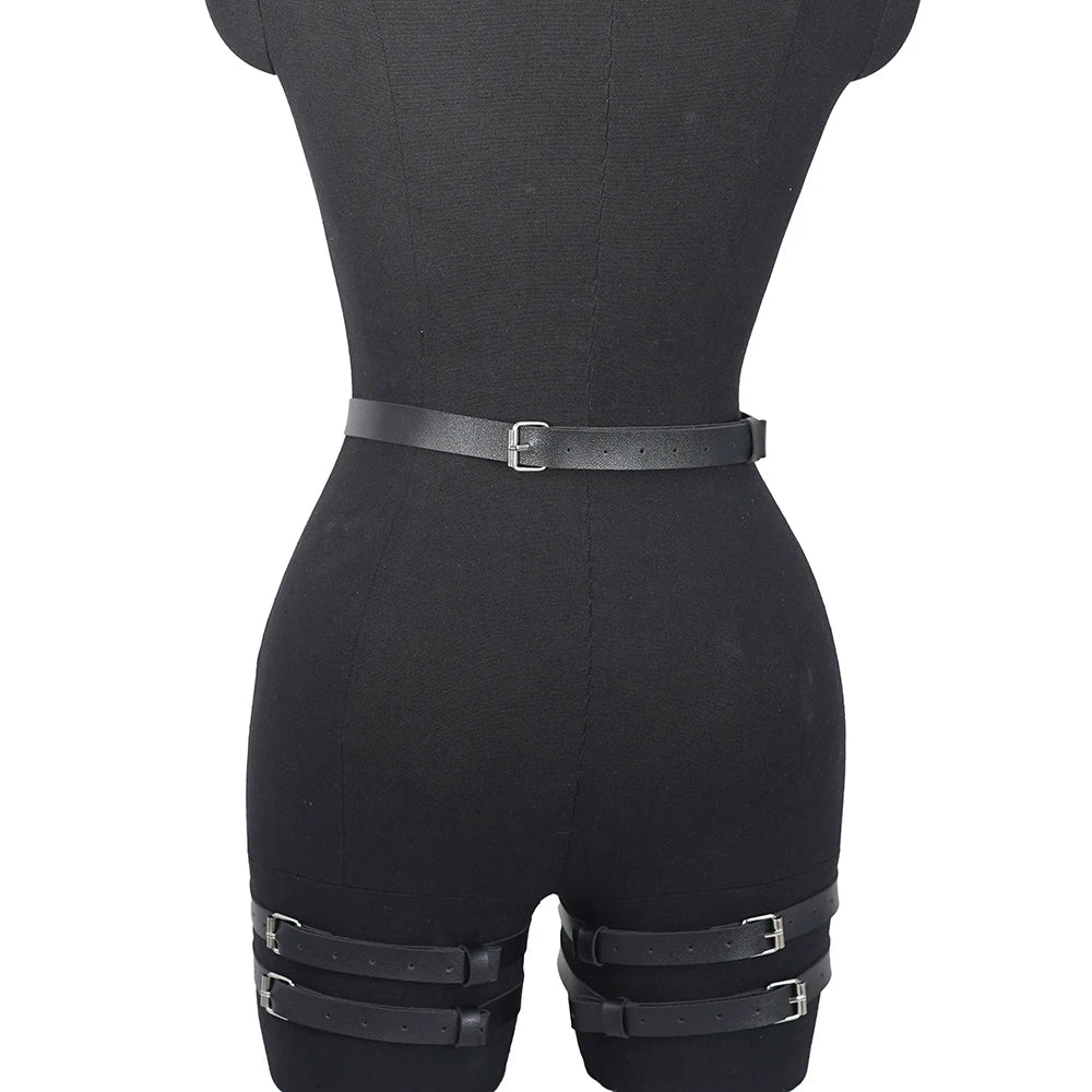 Thigh Garter Belt Pu Leather Studded Decor Harness - Rave Base